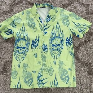 Skull, butterfly, and dragon button up